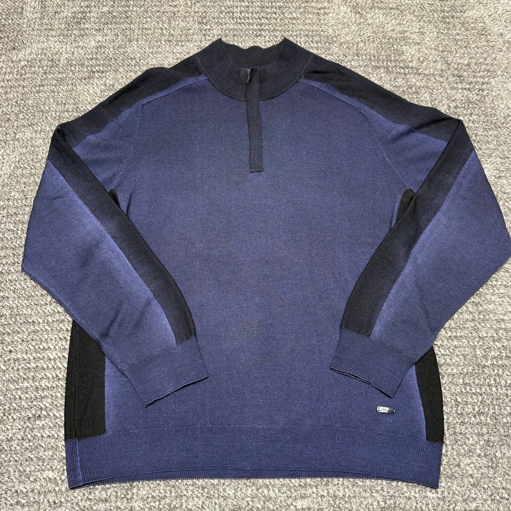 Armani Collezione Mens‎ XL Quarter Zip Sweater Navy Blue Black Knit Pullover